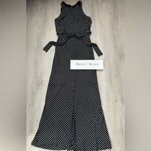 White House Black Market (WHBM) Black White Striped Maxi Stretch Dress - XS